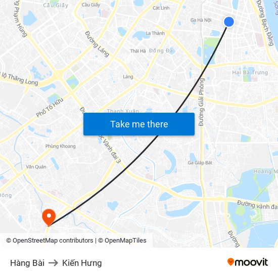 Hàng Bài to Kiến Hưng map