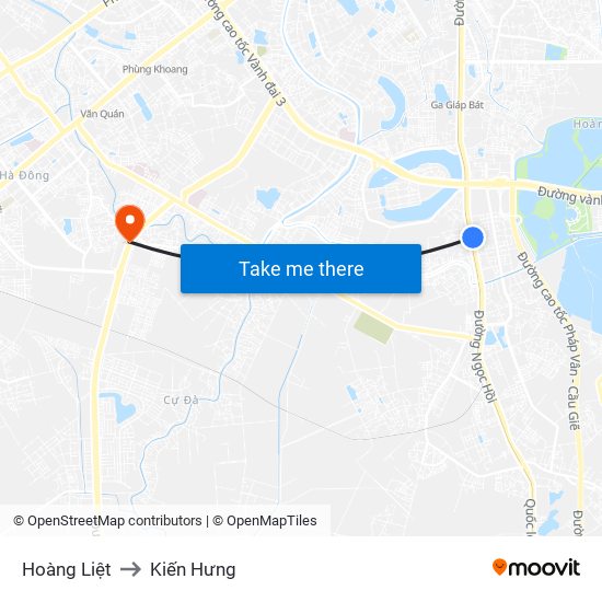 Hoàng Liệt to Kiến Hưng map