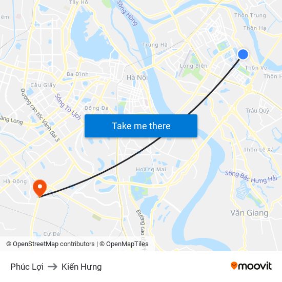 Phúc Lợi to Kiến Hưng map