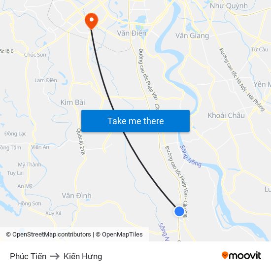 Phúc Tiến to Kiến Hưng map