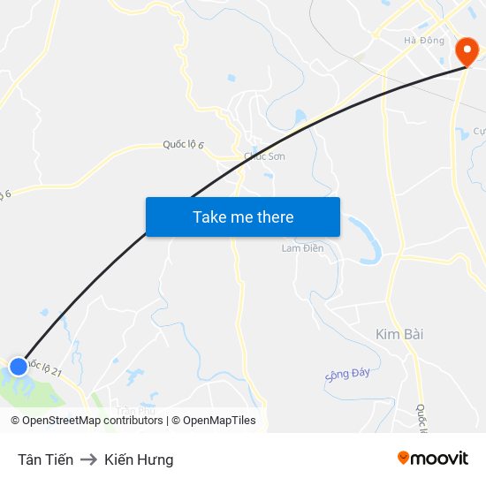 Tân Tiến to Kiến Hưng map