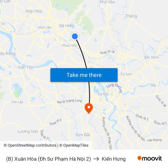 (B) Xuân Hòa (Đh Sư Phạm Hà Nội 2) to Kiến Hưng map