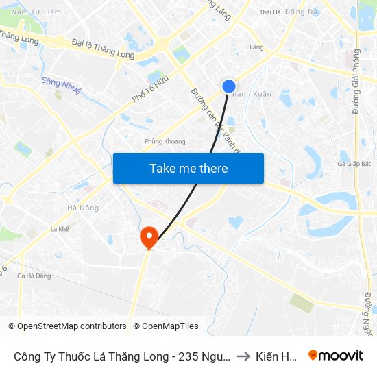 Công Ty Thuốc Lá Thăng Long - 235 Nguyễn Trãi to Kiến Hưng map