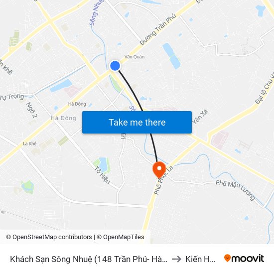 Khách Sạn Sông Nhuệ (148 Trần Phú- Hà Đông) to Kiến Hưng map