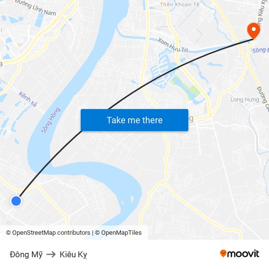 Đông Mỹ to Kiêu Kỵ map