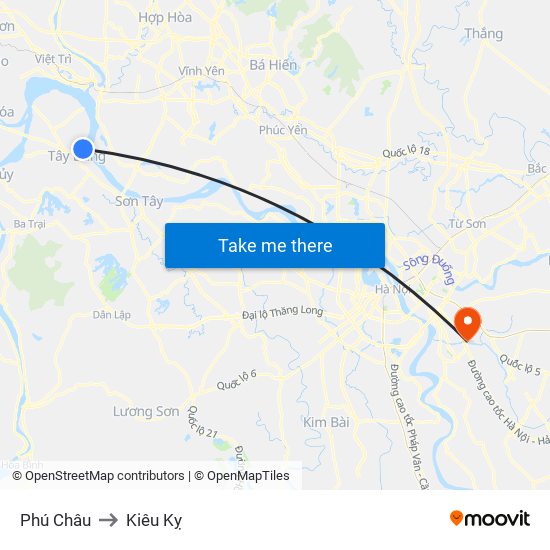 Phú Châu to Kiêu Kỵ map