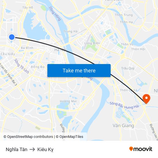 Nghĩa Tân to Kiêu Kỵ map