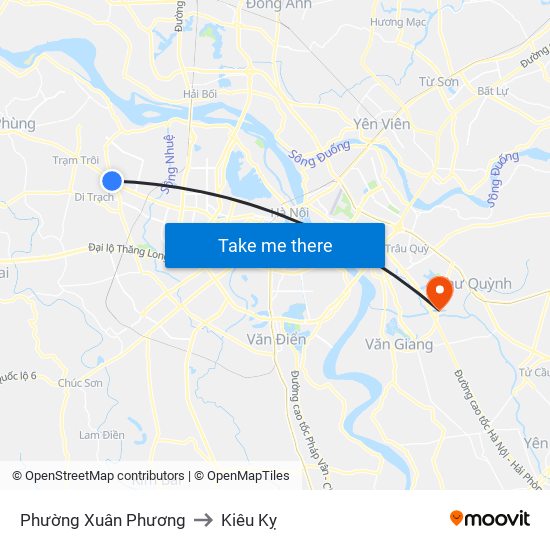 Phường Xuân Phương to Kiêu Kỵ map