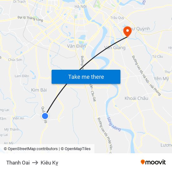 Thanh Oai to Kiêu Kỵ map