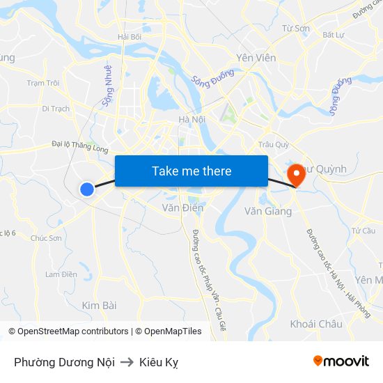 Phường Dương Nội to Kiêu Kỵ map