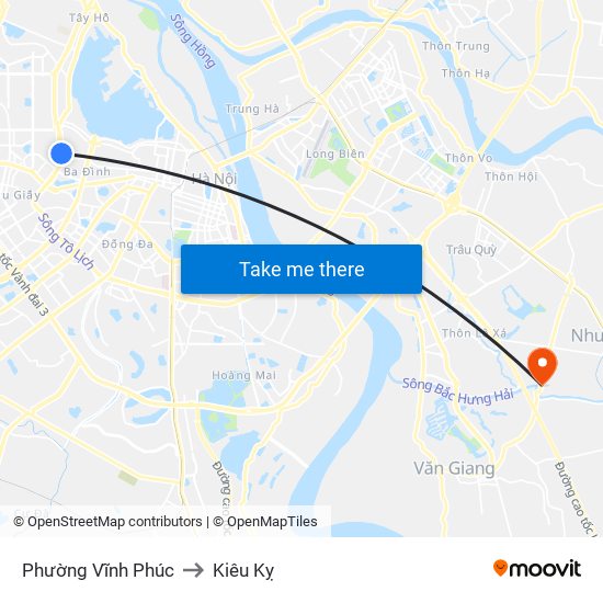 Phường Vĩnh Phúc to Kiêu Kỵ map