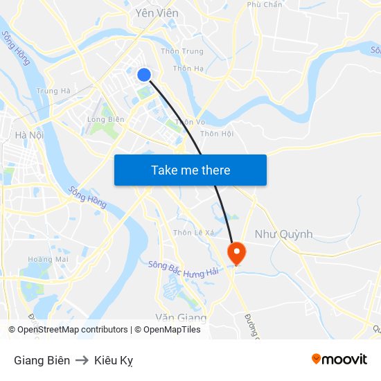 Giang Biên to Kiêu Kỵ map