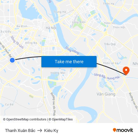 Thanh Xuân Bắc to Kiêu Kỵ map