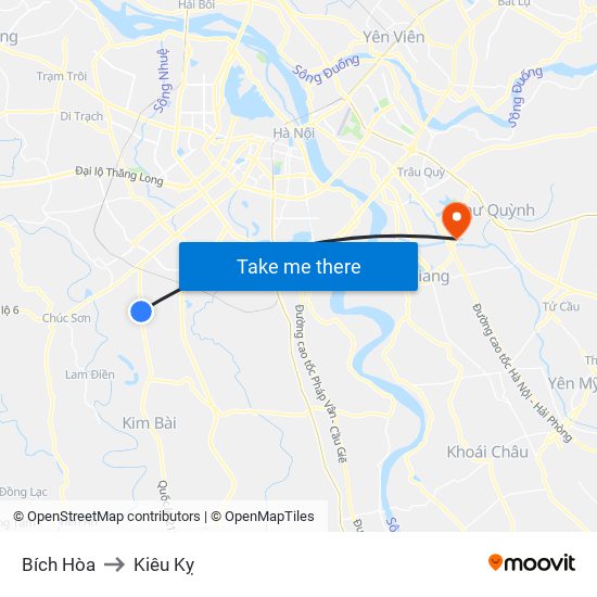 Bích Hòa to Kiêu Kỵ map