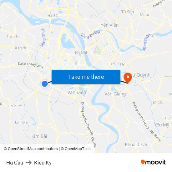Hà Cầu to Kiêu Kỵ map
