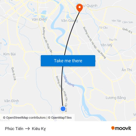 Phúc Tiến to Kiêu Kỵ map