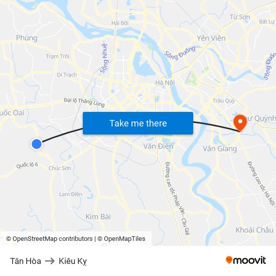 Tân Hòa to Kiêu Kỵ map