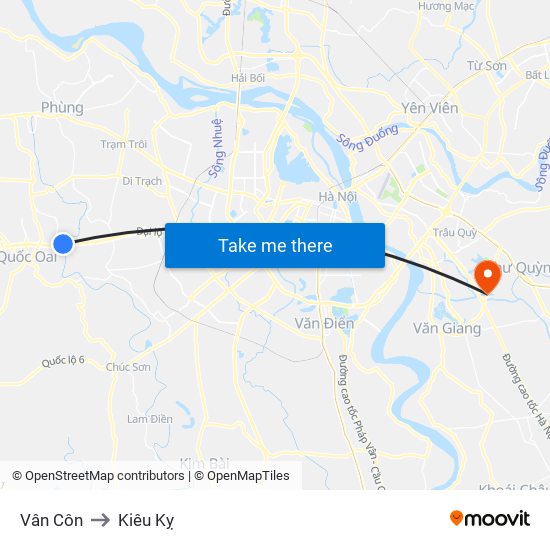 Vân Côn to Kiêu Kỵ map