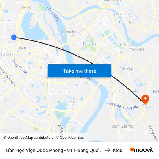 Gần Học Viện Quốc Phòng - 91 Hoàng Quốc Việt to Kiêu Kỵ map