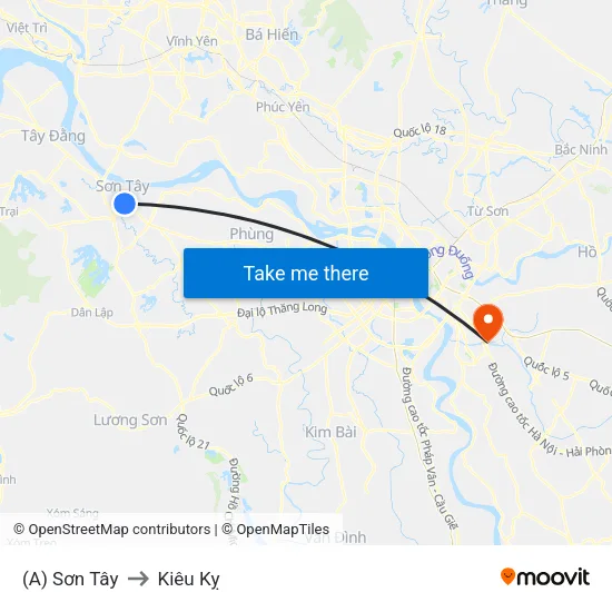 (A) Sơn Tây to Kiêu Kỵ map