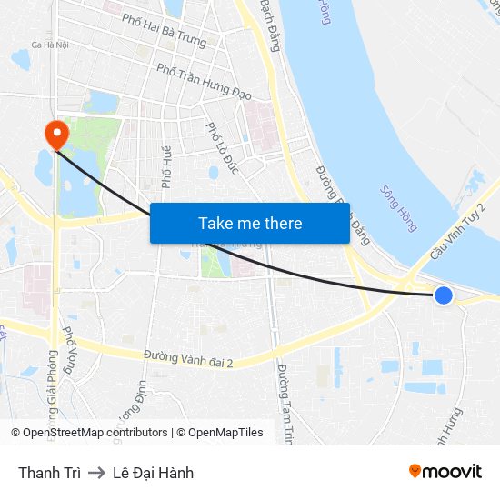 Thanh Trì to Lê Đại Hành map