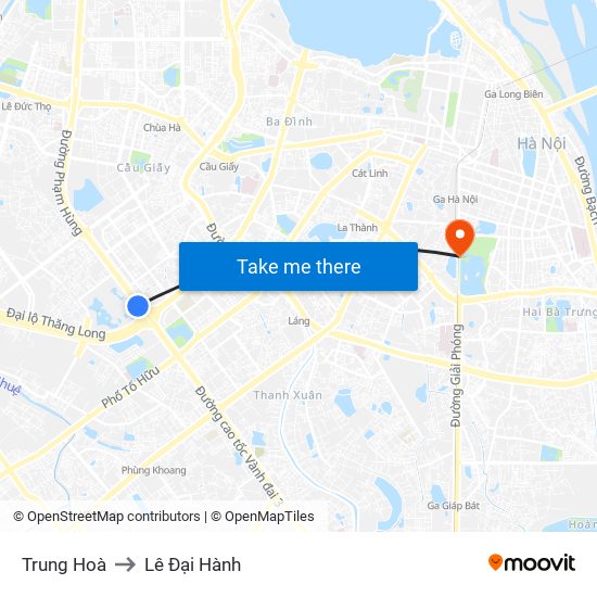 Trung Hoà to Lê Đại Hành map