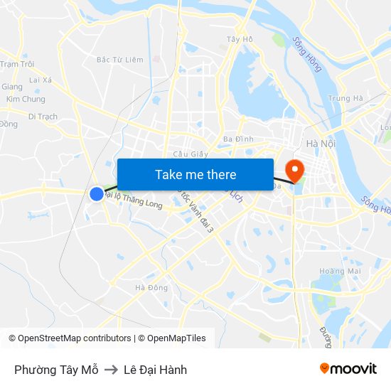 Phường Tây Mỗ to Lê Đại Hành map