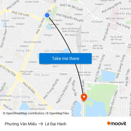 Phường Văn Miếu to Lê Đại Hành map