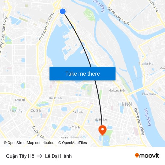 Quận Tây Hồ to Lê Đại Hành map