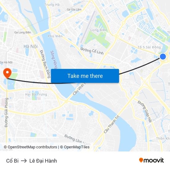 Cổ Bi to Lê Đại Hành map