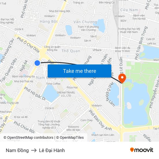 Nam Đồng to Lê Đại Hành map