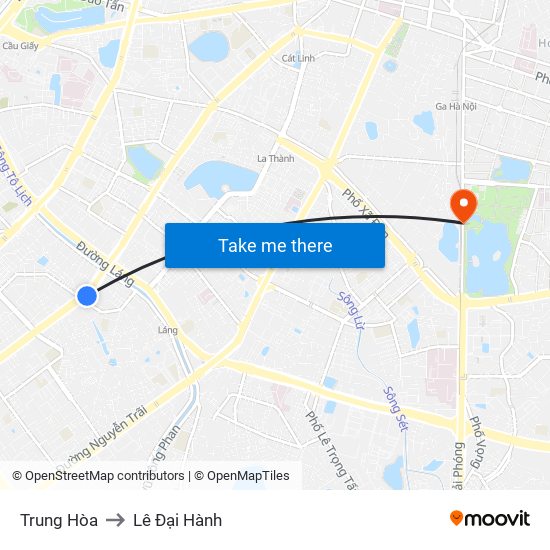 Trung Hòa to Lê Đại Hành map