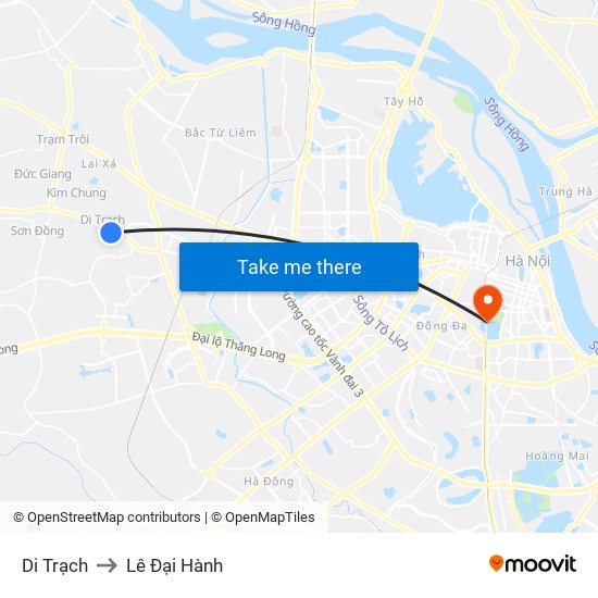 Di Trạch to Lê Đại Hành map