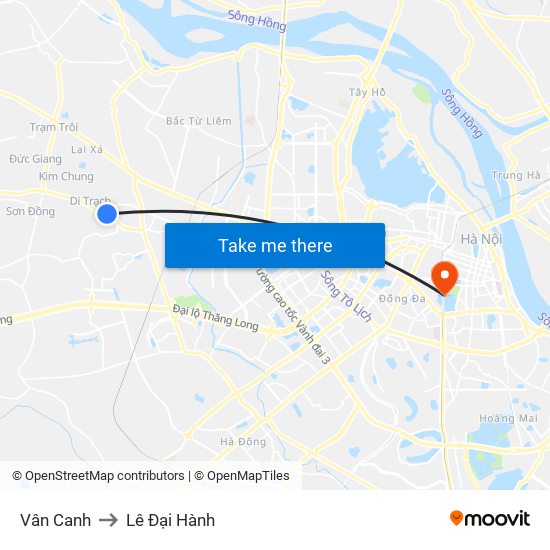 Vân Canh to Lê Đại Hành map