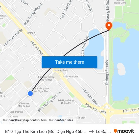 B10 Tập Thể Kim Liên (Đối Diện Ngõ 46b Phạm Ngọc Thạch) to Lê Đại Hành map