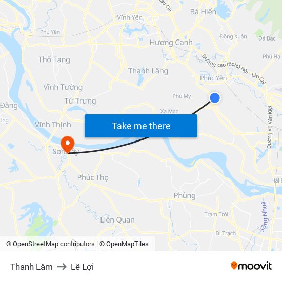 Thanh Lâm to Lê Lợi map