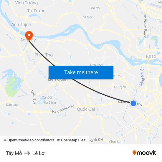 Tây Mỗ to Lê Lợi map