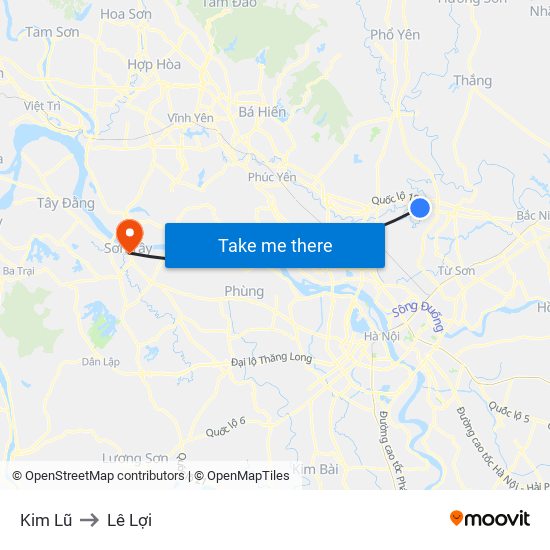 Kim Lũ to Lê Lợi map