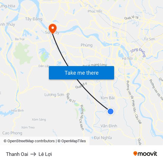 Thanh Oai to Lê Lợi map