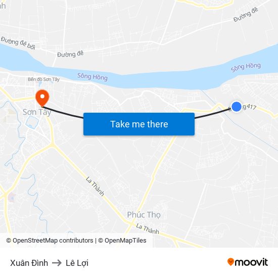 Xuân Đình to Lê Lợi map