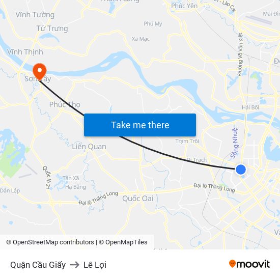 Quận Cầu Giấy to Lê Lợi map