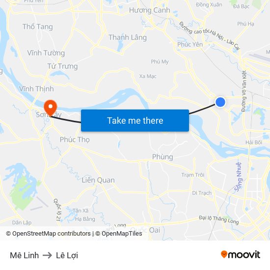 Mê Linh to Lê Lợi map