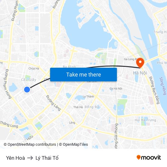 Yên Hoà to Lý Thái Tổ map