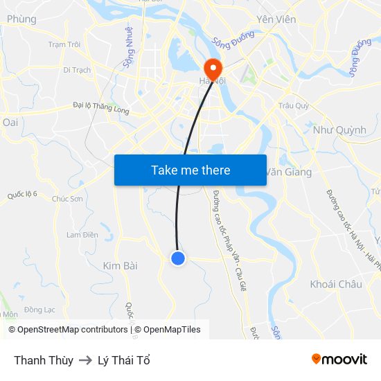 Thanh Thùy to Lý Thái Tổ map