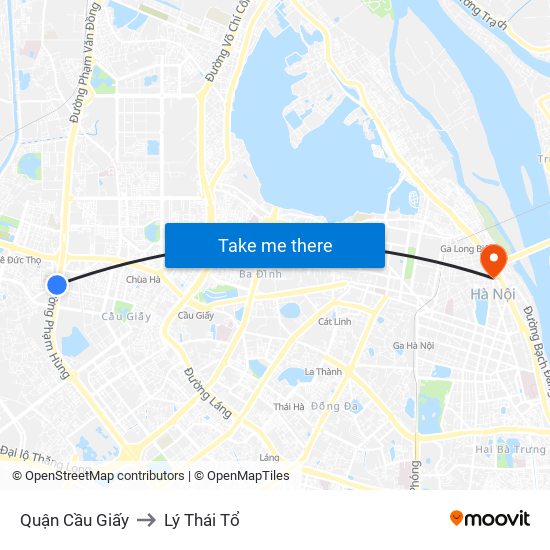 Quận Cầu Giấy to Lý Thái Tổ map