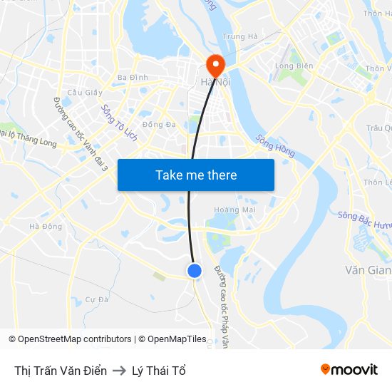 Thị Trấn Văn Điển to Lý Thái Tổ map