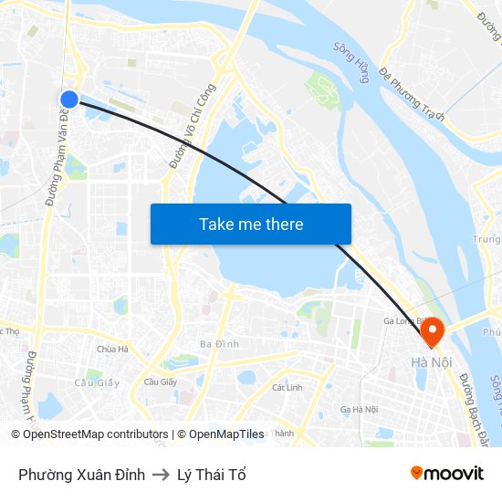 Phường Xuân Đỉnh to Lý Thái Tổ map