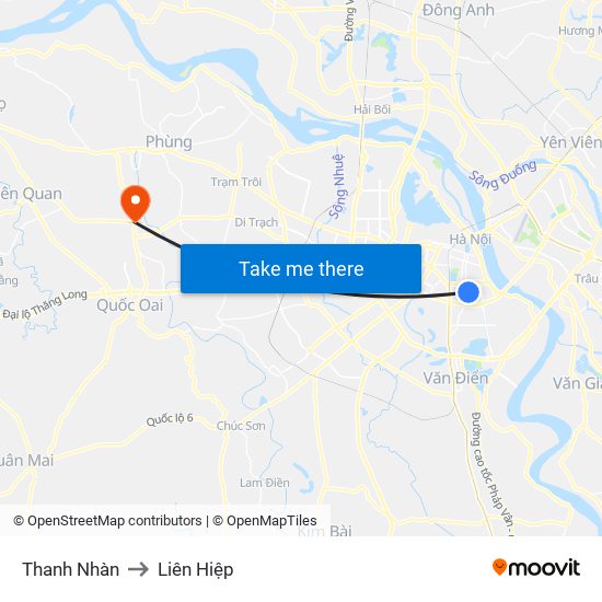 Thanh Nhàn to Liên Hiệp map