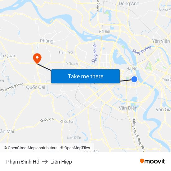 Phạm Đình Hổ to Liên Hiệp map