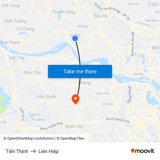 Tiến Thịnh to Liên Hiệp map